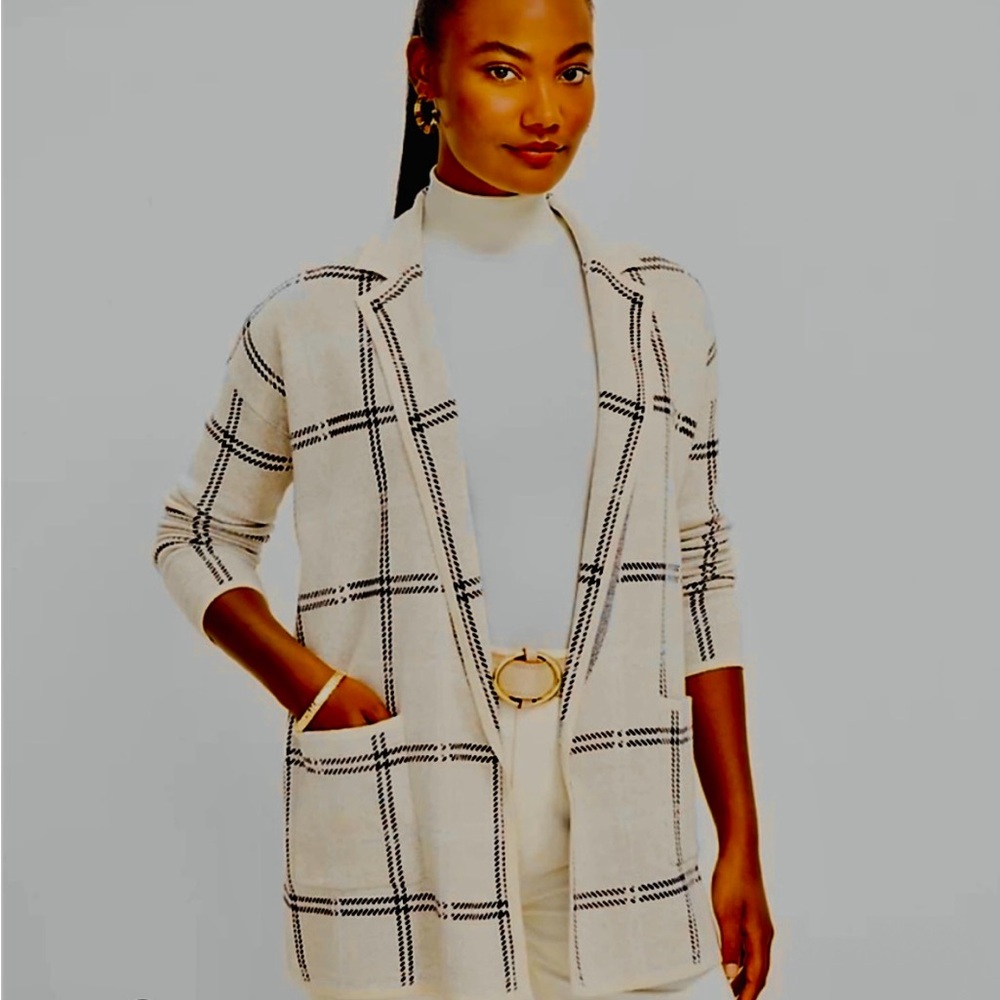 NWT LOFT Cream and Black Checkered Coat